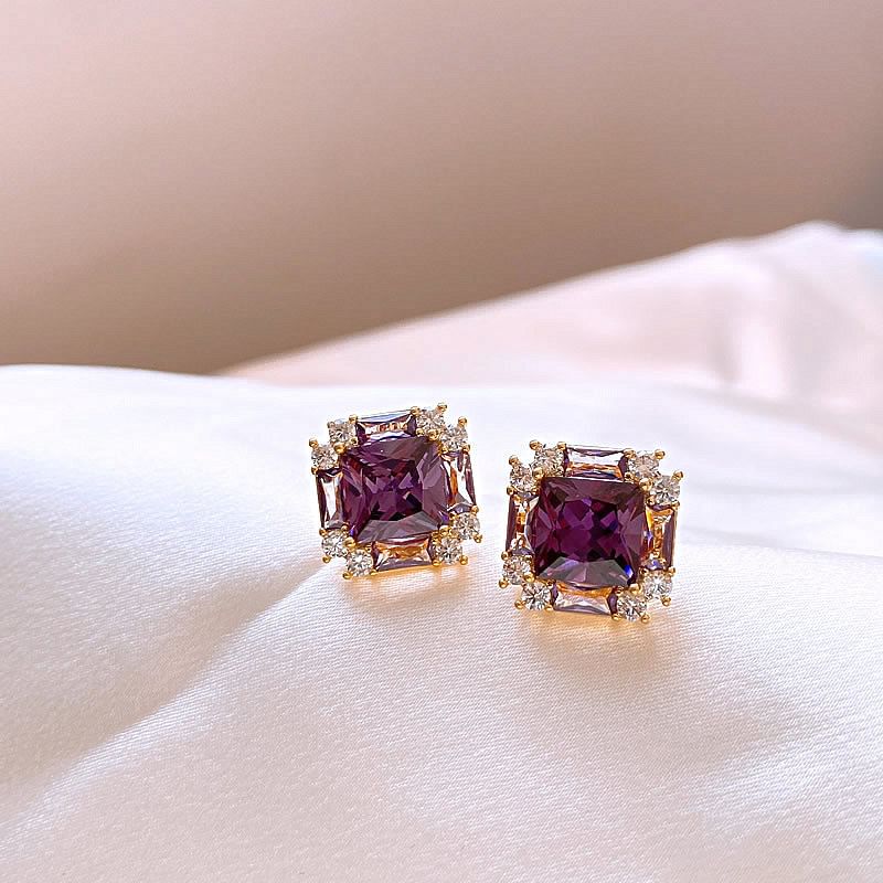 Earring Stud Gemstone Square