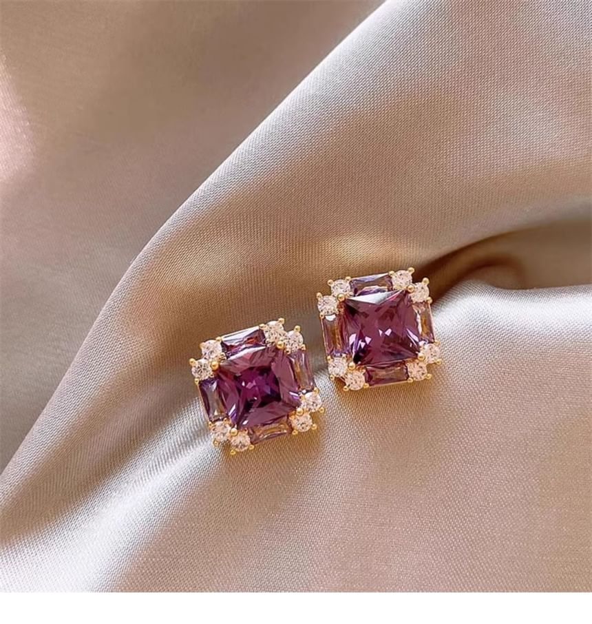 Earring Stud Gemstone Square