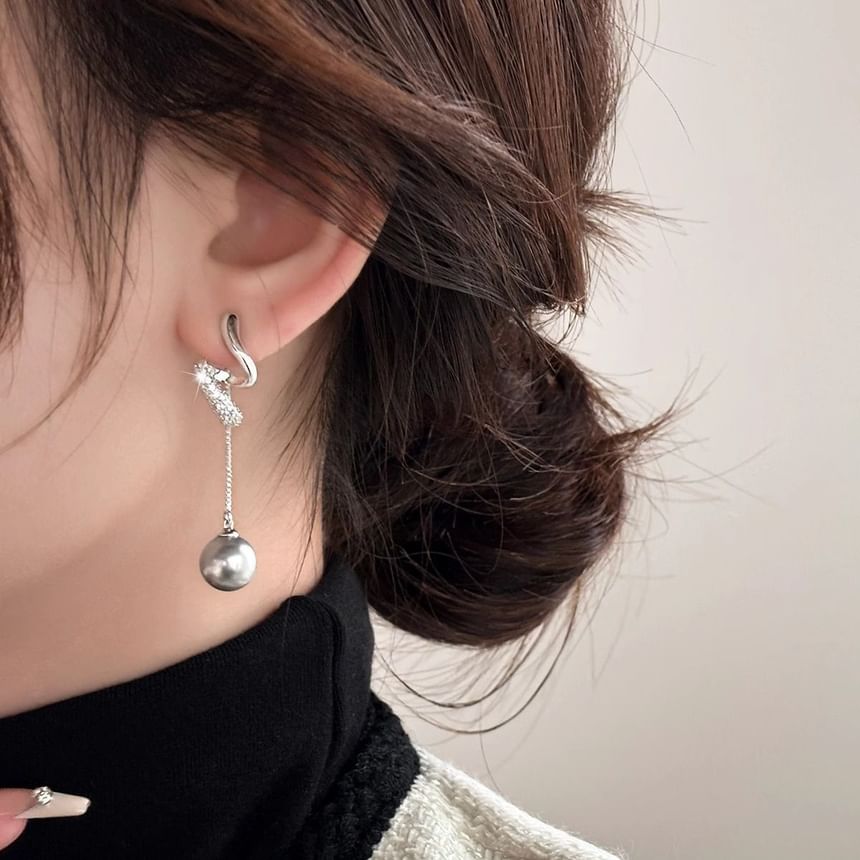 Dangle Earring Pearl Rhinestone Faux