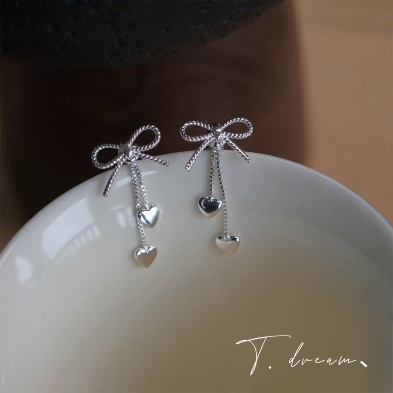 Earring Heart Bow Dangle Alloy