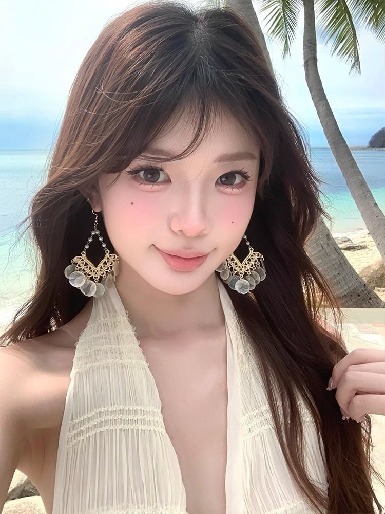 Earring Alloy Chandelier Disc Shell