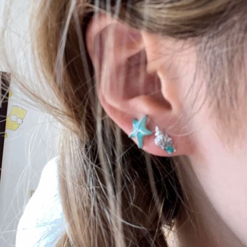 Alloy Earring Starfish Asymmetrical Stud