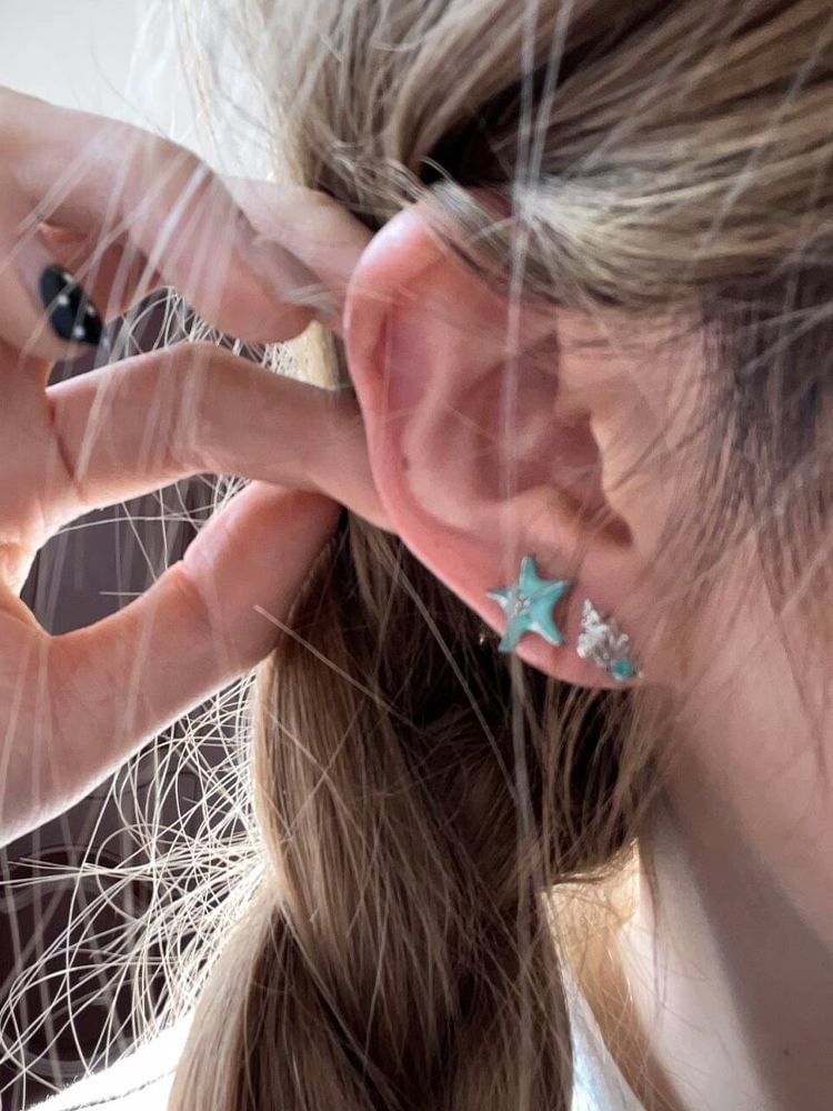 Alloy Earring Starfish Asymmetrical Stud