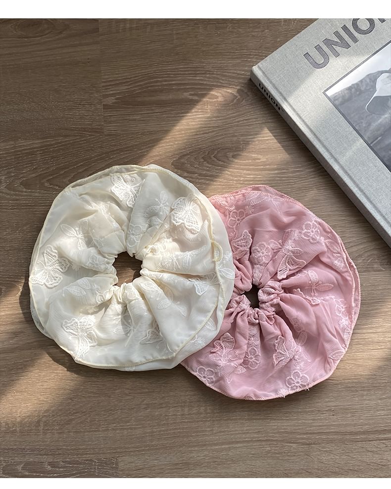 Embroidered Butterfly Scrunchie