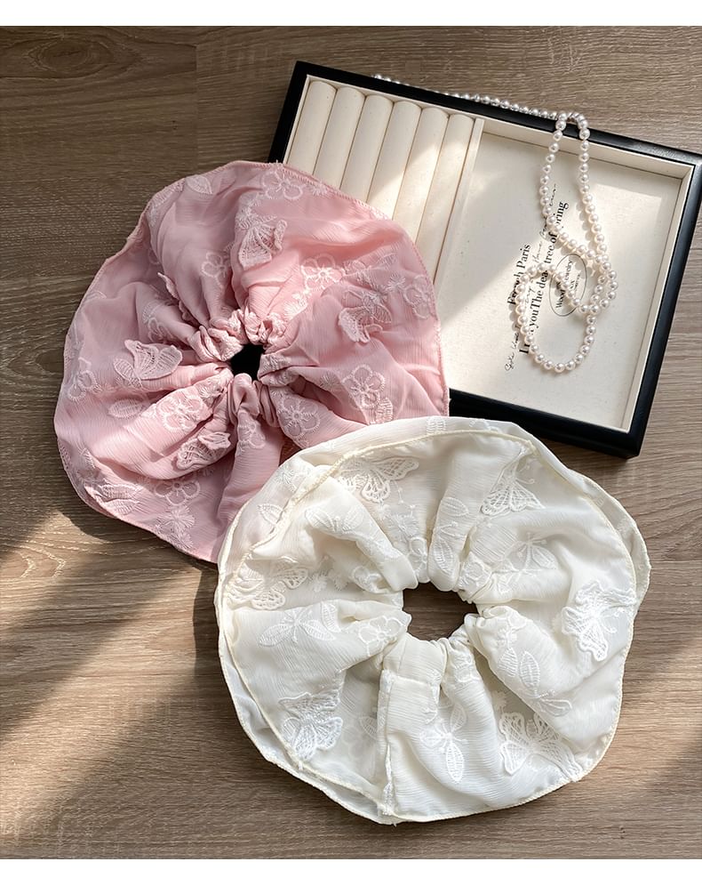 Embroidered Butterfly Scrunchie