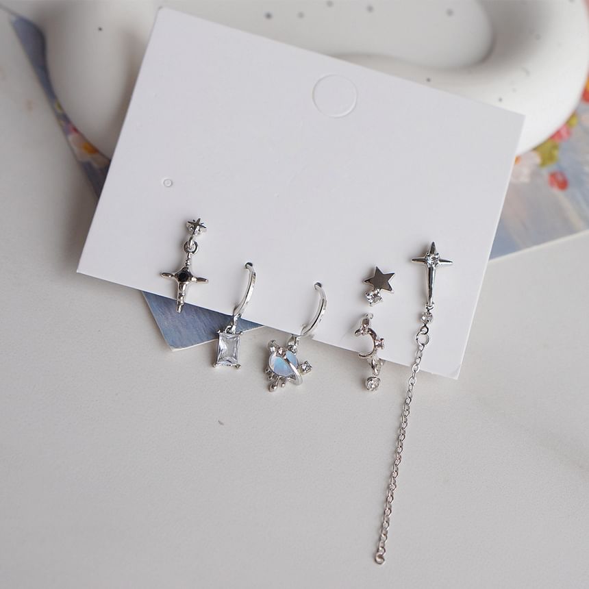 925 Earring Sterling Set Rhinestone Silver Drop of 6: + Huggie Dangle
