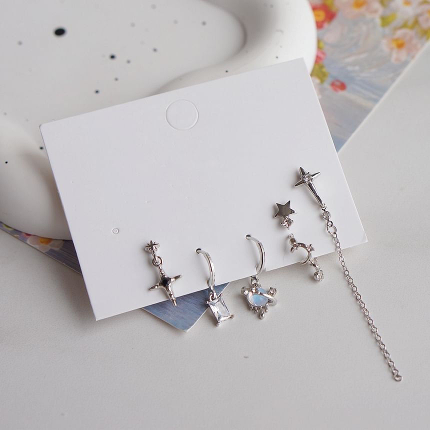 925 Earring Sterling Set Rhinestone Silver Drop of 6: + Huggie Dangle