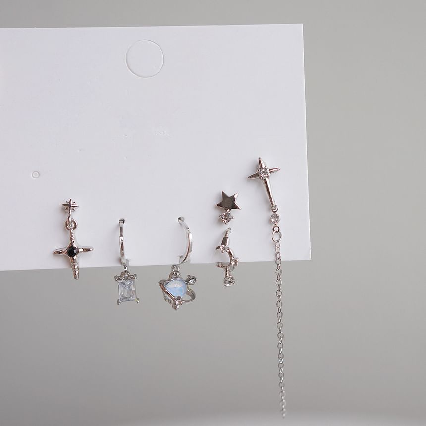 925 Earring Sterling Set Rhinestone Silver Drop of 6: + Huggie Dangle