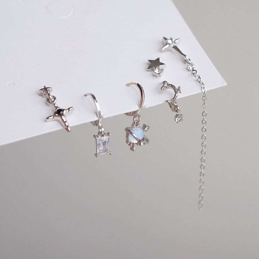 925 Earring Sterling Set Rhinestone Silver Drop of 6: + Huggie Dangle