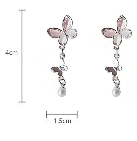 Faux Earring Silver / Sterling 925 Drop Clip-On Butterfly Pearl
