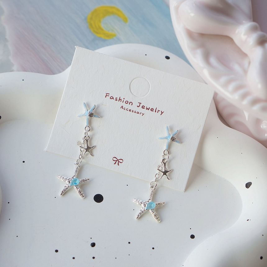 925 Drop Silver Sterling Starfish Earring / Clip-On Rhinestone