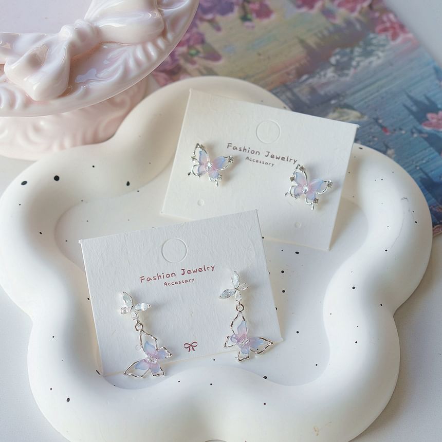 / Sterling Drop Butterfly 925 Silver Earring Stud