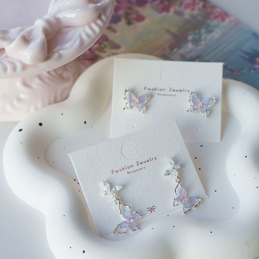/ Sterling Drop Butterfly 925 Silver Earring Stud