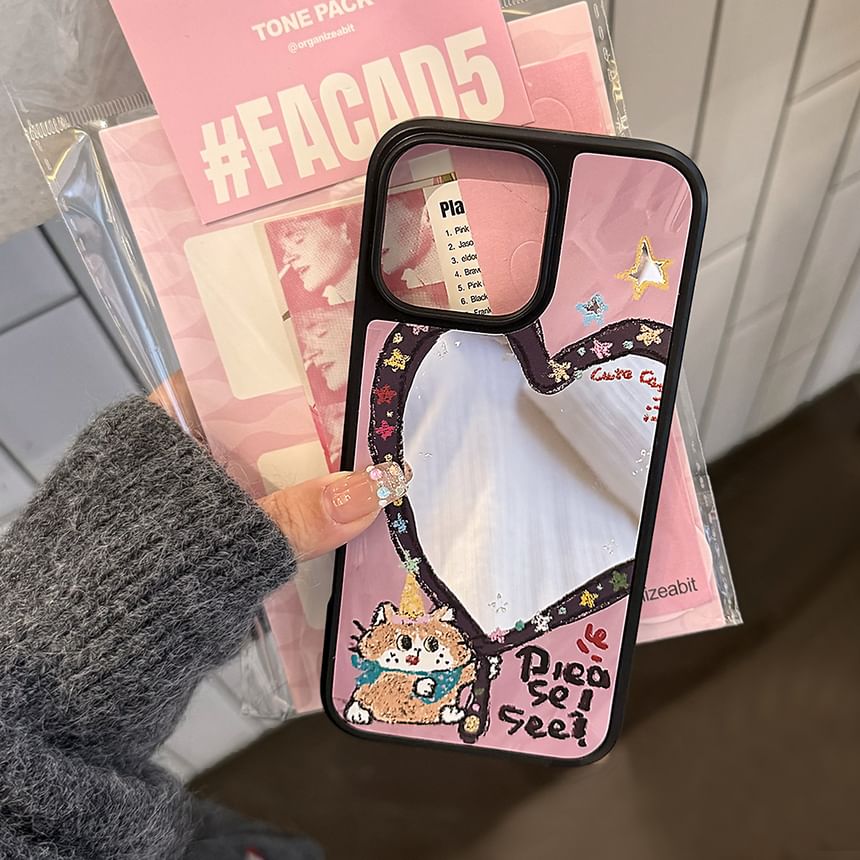 Heart Case Strap Mirror Bead Shape Phone Set / Star