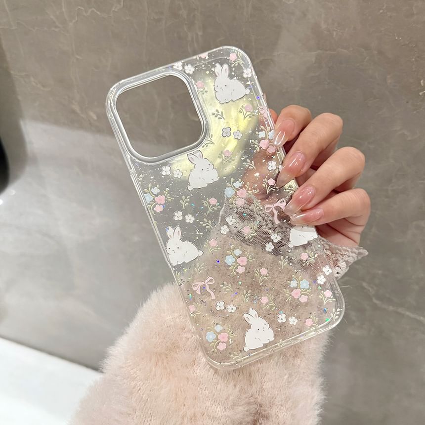 Phone Case Set Rabbit Print Bead Strap /