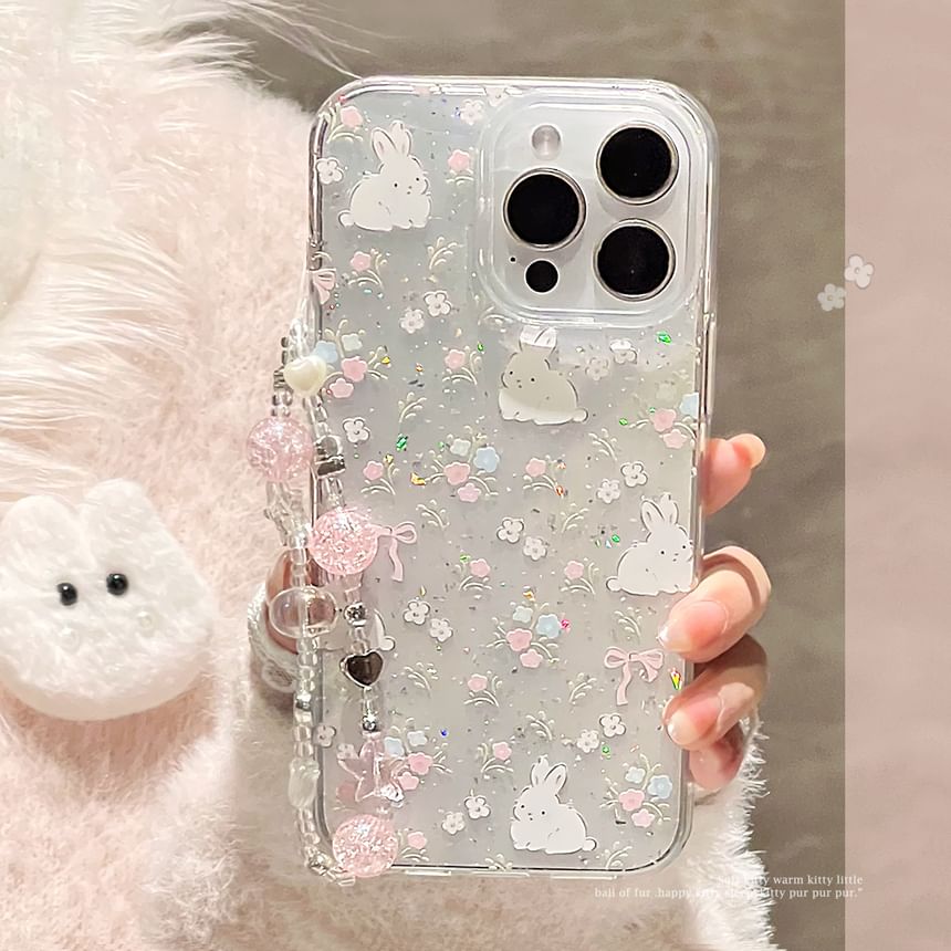 Phone Case Set Rabbit Print Bead Strap /