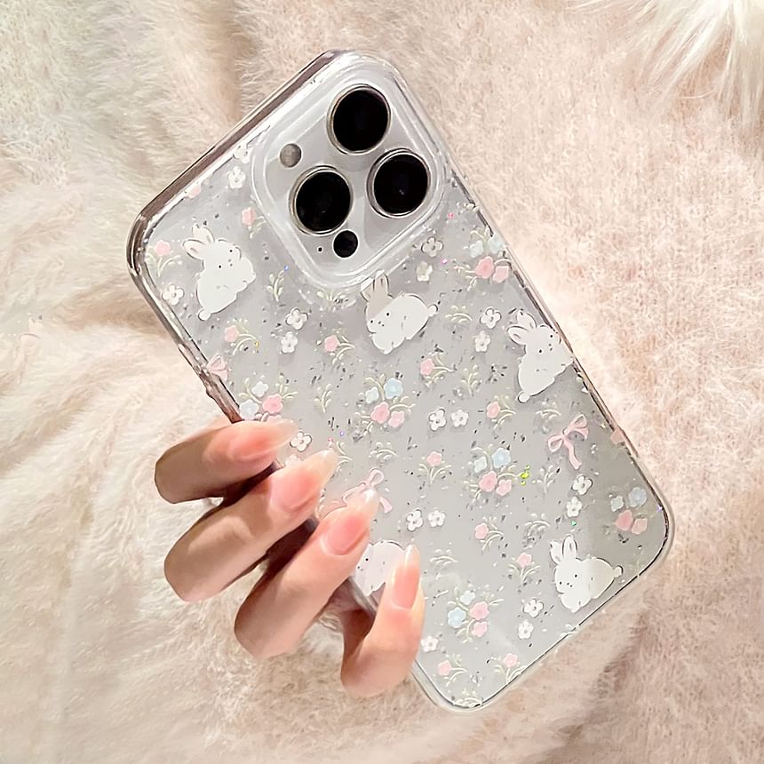 Phone Case Set Rabbit Print Bead Strap /