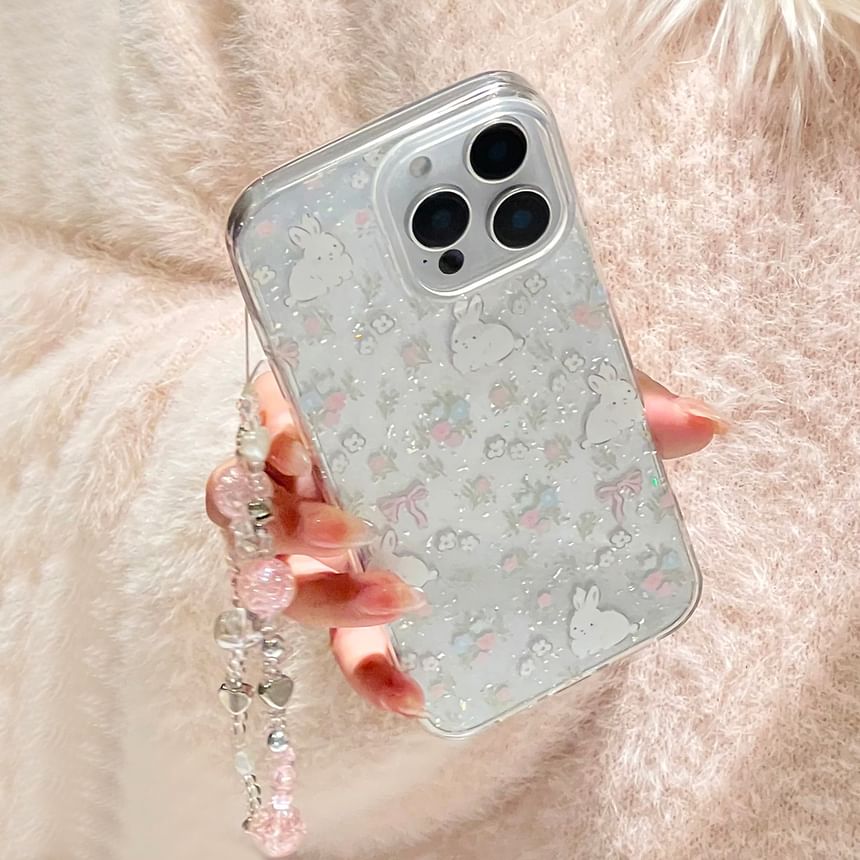 Phone Case Set Rabbit Print Bead Strap /