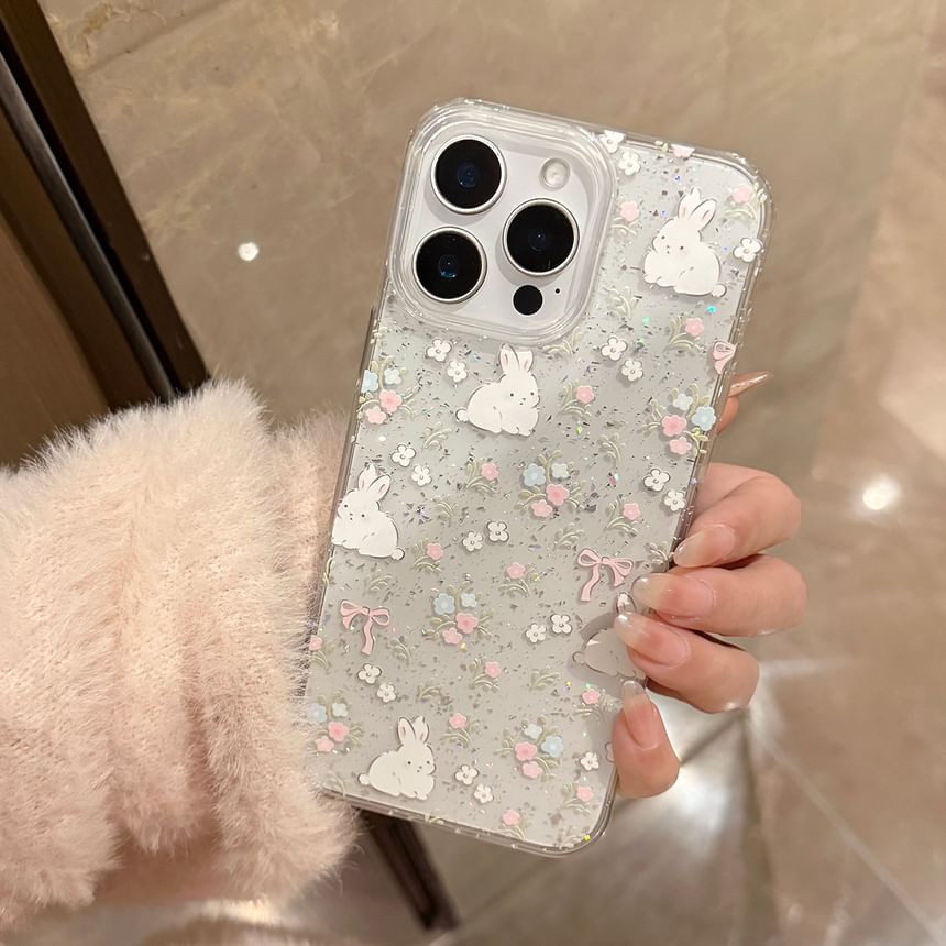 Phone Case Set Rabbit Print Bead Strap /