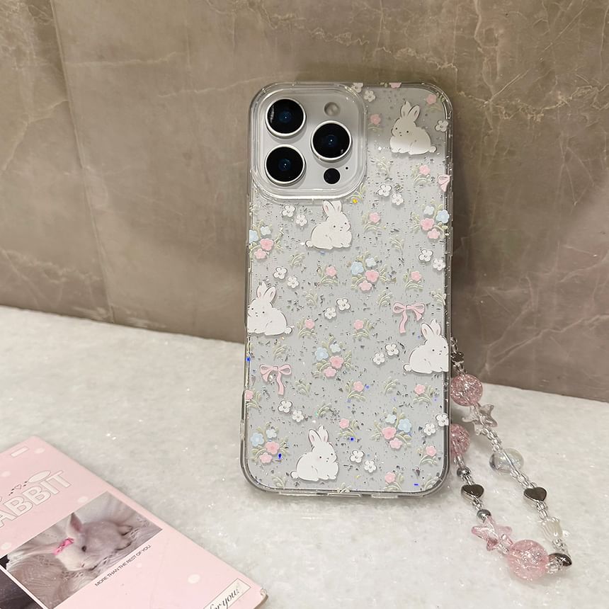 Phone Case Set Rabbit Print Bead Strap /