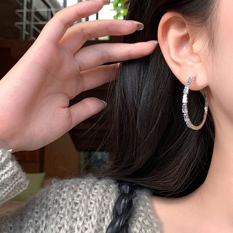 Hoop Rhinestone Silver Earring 925 Sterling
