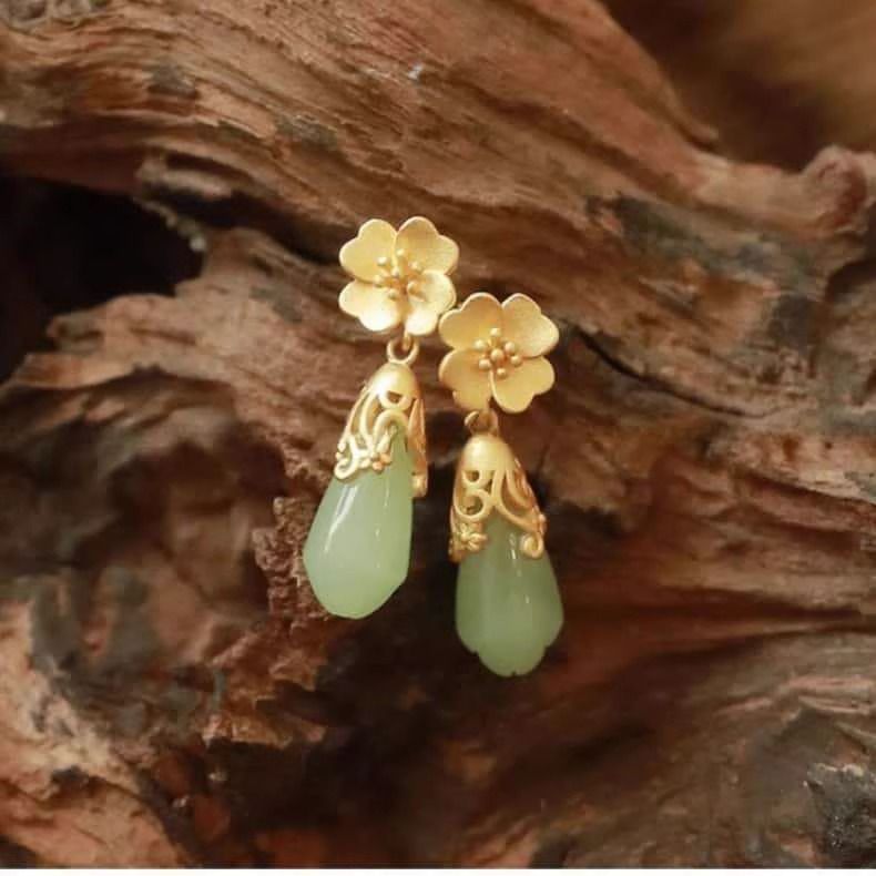 Gemstone Drop Floral Faux Alloy Earring