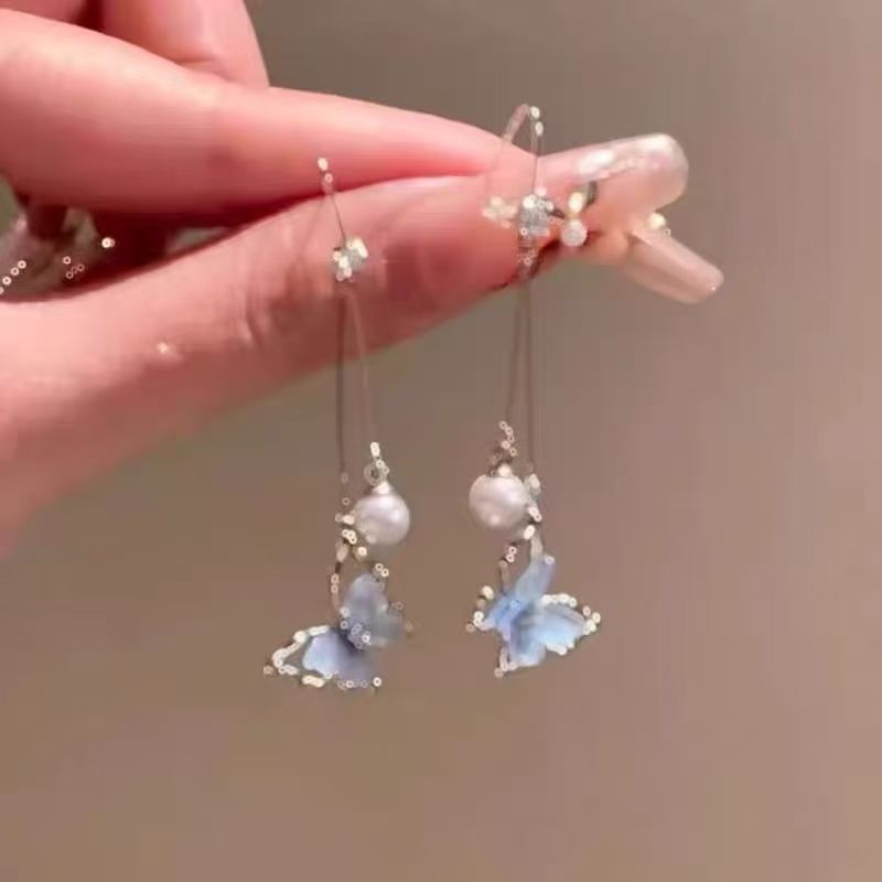 Earring Alloy Butterfly Pearl Faux Dangle
