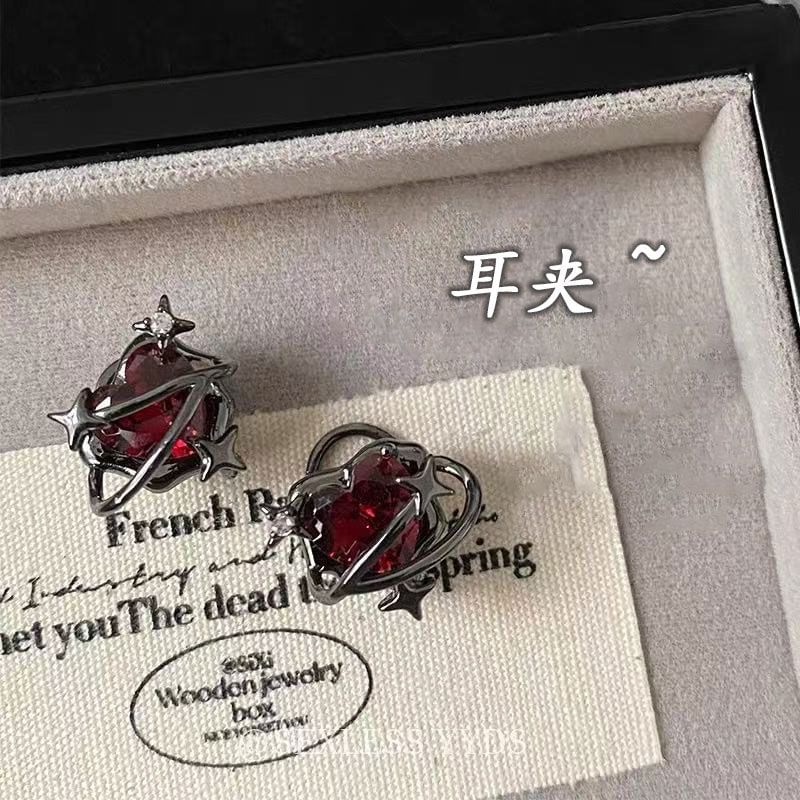 Cuff Alloy Ear Stud Crystal Faux Heart