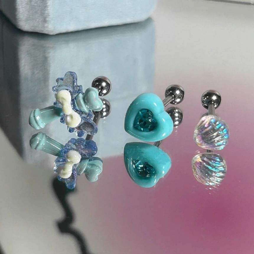 Rhinestone 3: Wand Stud Set of Alloy Shell / Earring Heart