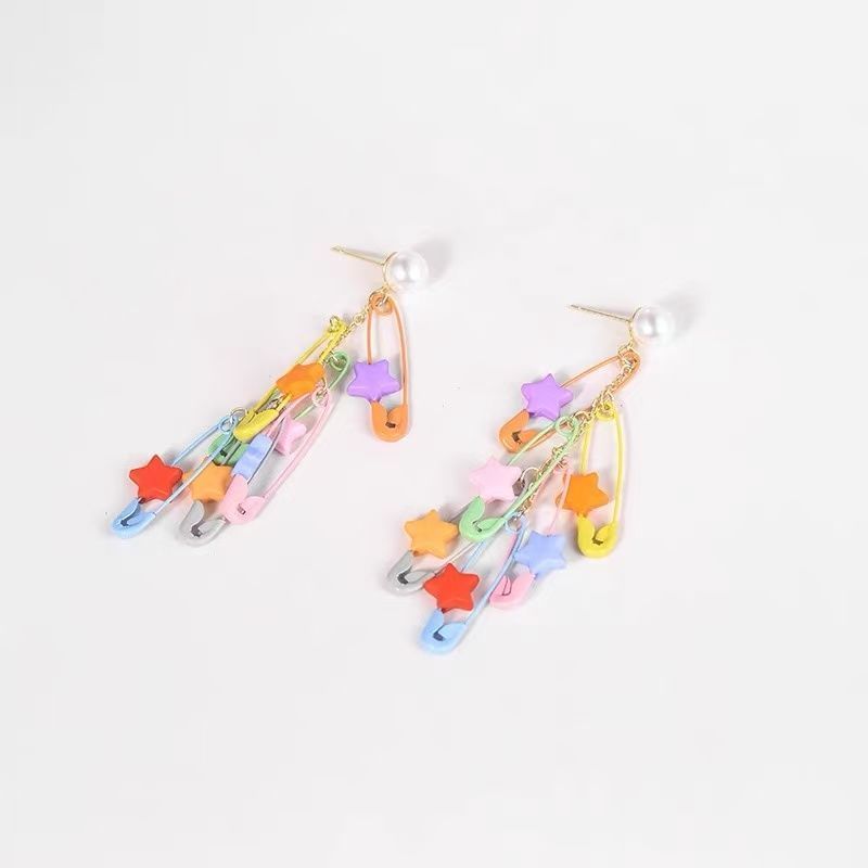 Pin Earring Chandelier Faux Safety Star Alloy Pearl