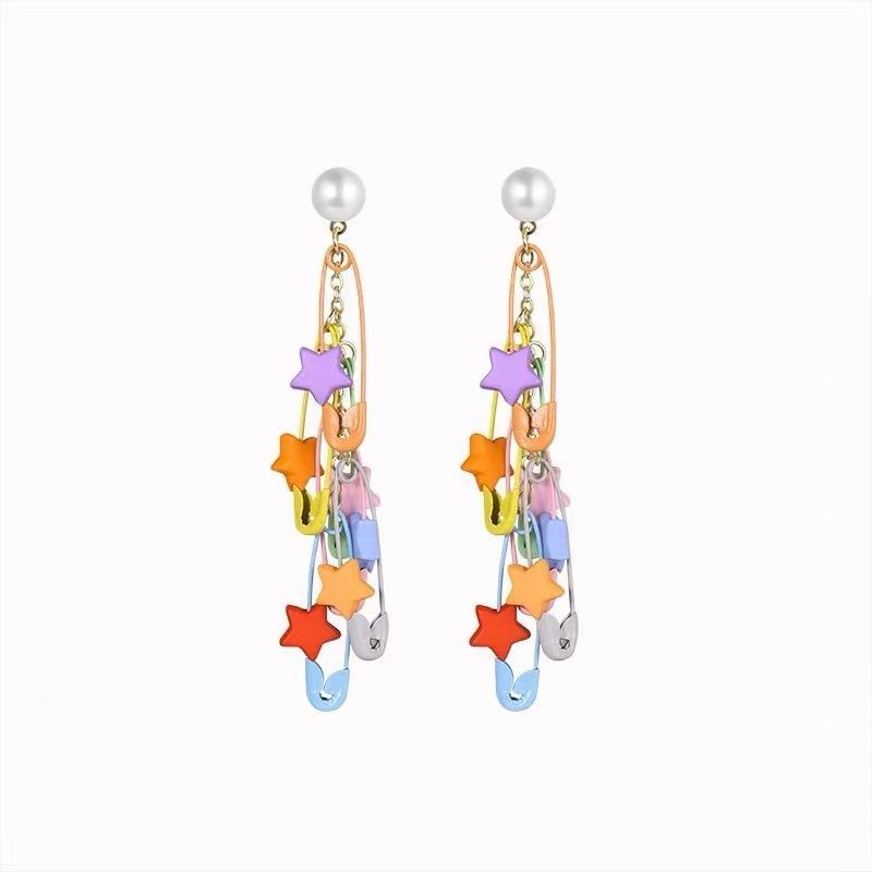 Pin Earring Chandelier Faux Safety Star Alloy Pearl