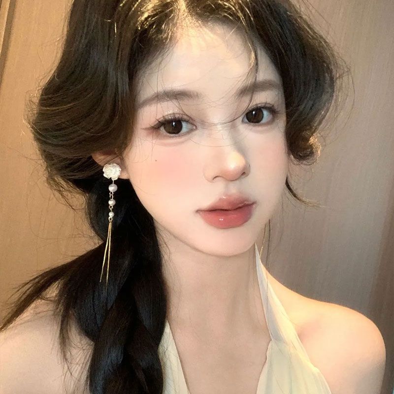Faux Pearl Floral Threader Alloy Earring