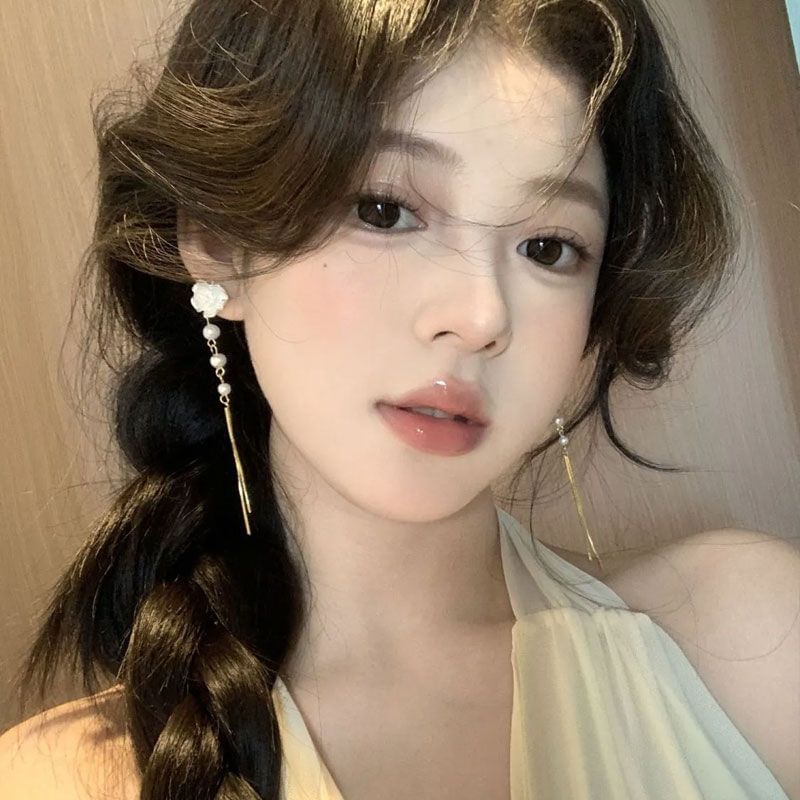 Faux Pearl Floral Threader Alloy Earring