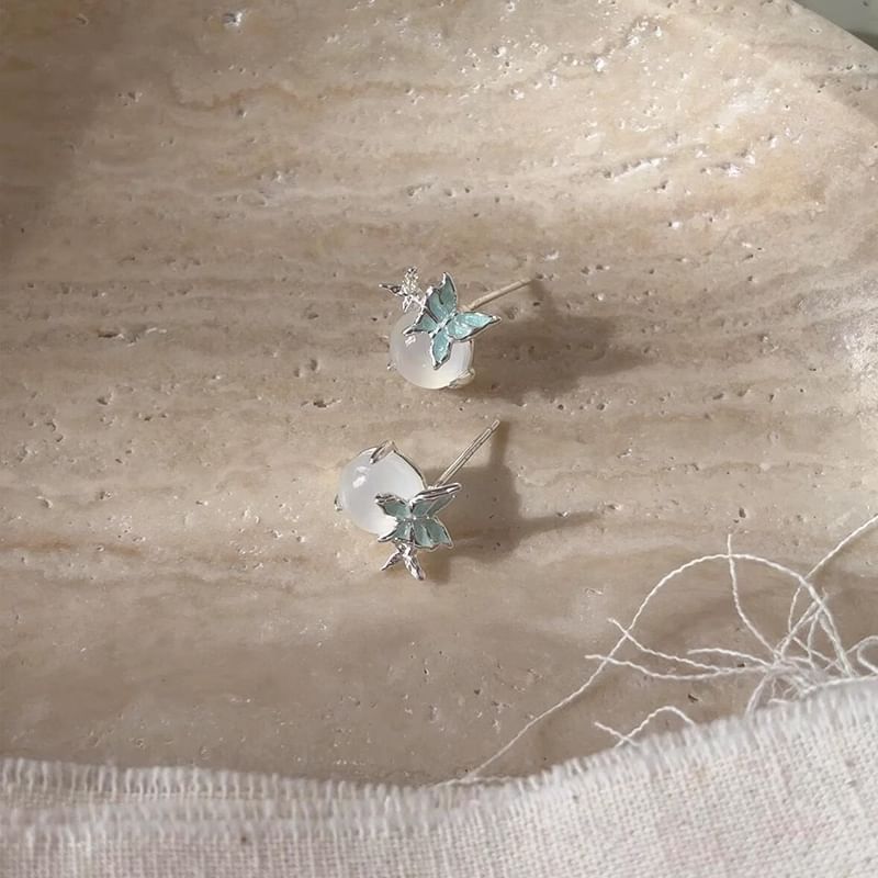 Enamel Butterfly Cabochon Stud Earring