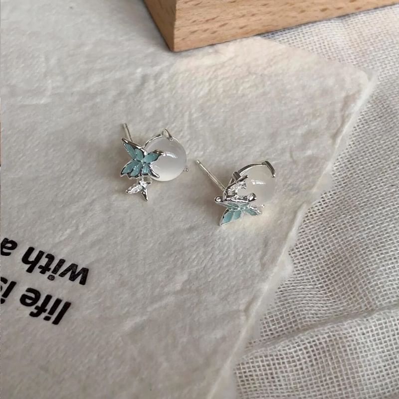 Enamel Butterfly Cabochon Stud Earring