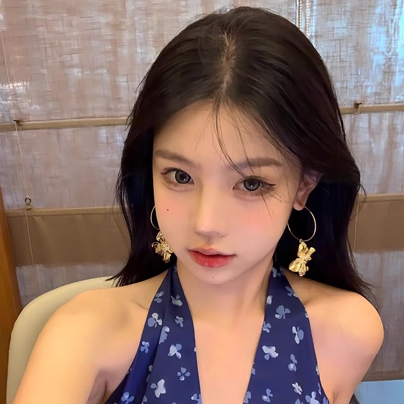 Flower Earring Drop Hoop