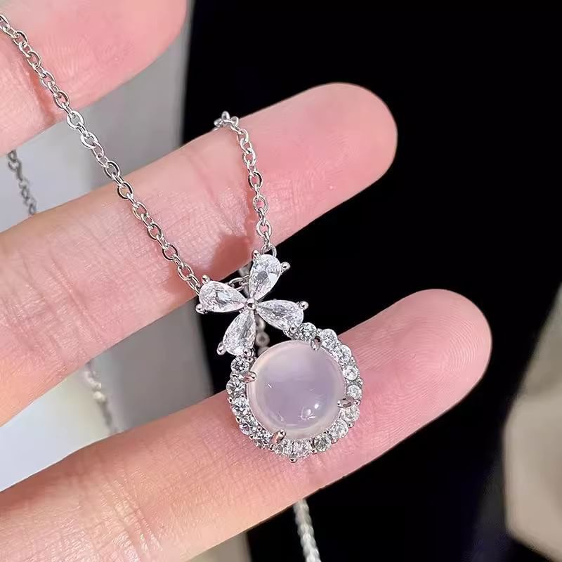 Bow Cabochon Rhinestone Necklace
