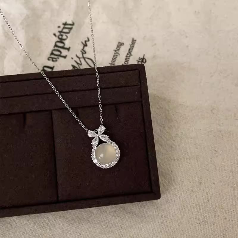 Bow Cabochon Rhinestone Necklace