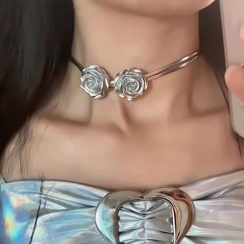 Metallic Choker Rose Faux Leather