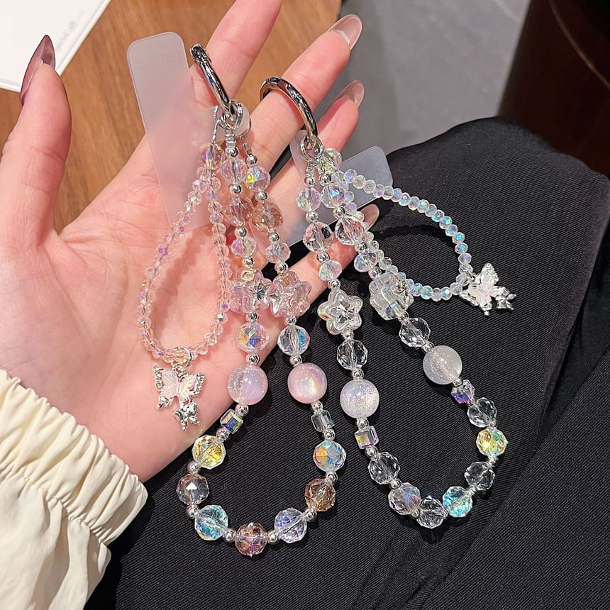 Strap Crystal Lanyard Beaded with Butterfly Wrist Faux Pad Phone