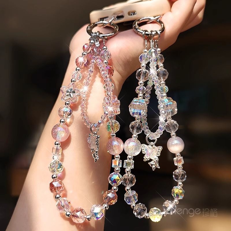 Strap Crystal Lanyard Beaded with Butterfly Wrist Faux Pad Phone