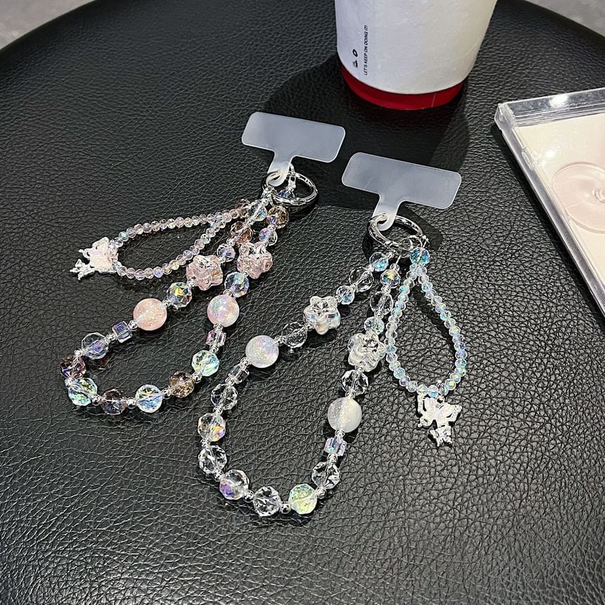 Strap Crystal Lanyard Beaded with Butterfly Wrist Faux Pad Phone