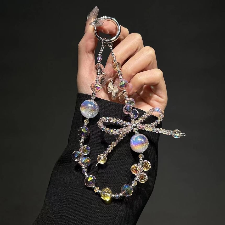 Faux Wrist Beaded Strap Crystal Bow Phone