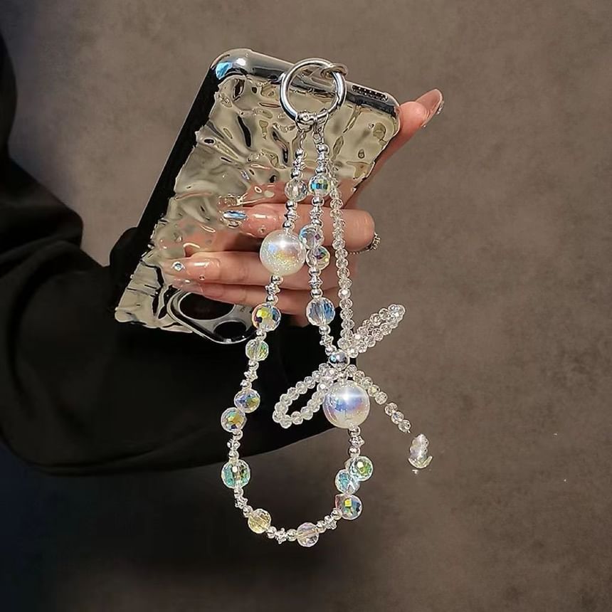 Faux Wrist Beaded Strap Crystal Bow Phone