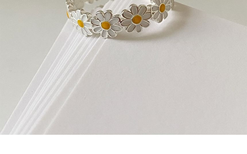 Open Enamel Daisy Sterling 925 Silver Ring