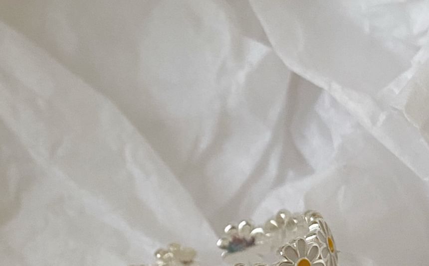Open Enamel Daisy Sterling 925 Silver Ring