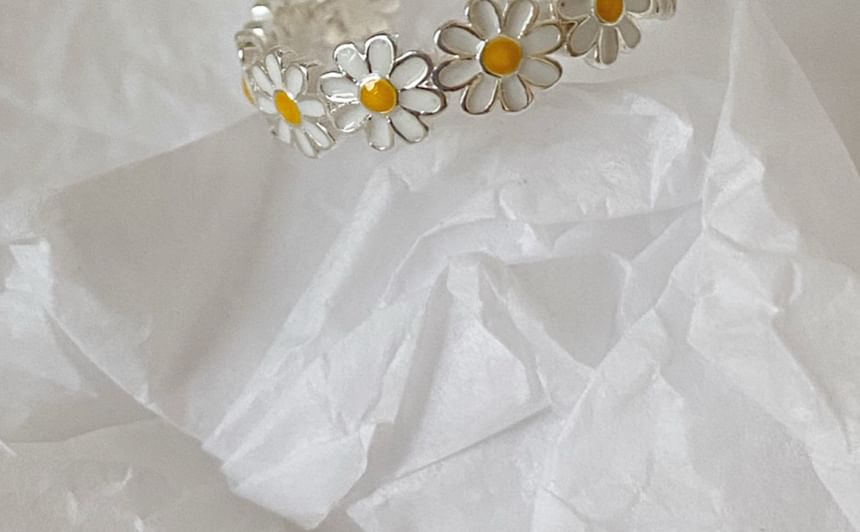 Open Enamel Daisy Sterling 925 Silver Ring