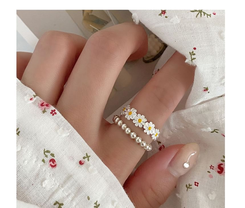 Open Enamel Daisy Sterling 925 Silver Ring
