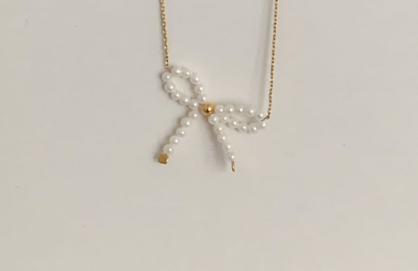 Silver 925 Bow Beaded Necklace Sterling