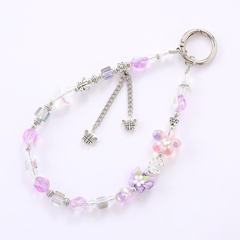 Faux Phone Strap Bear Crystal Floral / Cartoon